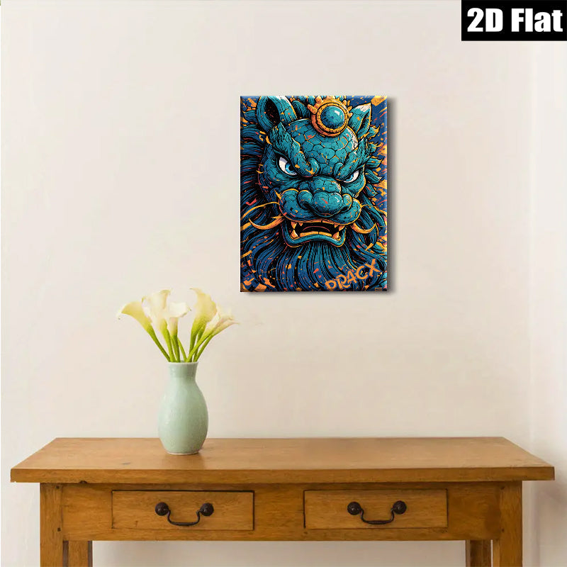 2D flat 1pc Fierce Blue Dragon Wall Art Decor for Living Room Bedroom Modern Canvas Prints Home Office Decor Farmhouse Style Gallery Wrapped Artwork
