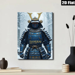 2D flat 1pc Fierce Blue Samurai Warrior Portrait Modern Wall Art Living Room Bedroom Decor Gallery Wrapped Canvas Prints for Home Office Rustic Farmhouse Style