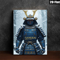 2D flat 1pc Fierce Blue Samurai Warrior Portrait Modern Wall Art Living Room Bedroom Decor Gallery Wrapped Canvas Prints for Home Office Rustic Farmhouse Style