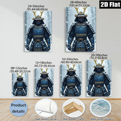 2D flat 1pc Fierce Blue Samurai Warrior Portrait Modern Wall Art Living Room Bedroom Decor Gallery Wrapped Canvas Prints for Home Office Rustic Farmhouse Style