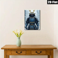 2D flat 1pc Fierce Blue Samurai Warrior Portrait Modern Wall Art Living Room Bedroom Decor Gallery Wrapped Canvas Prints for Home Office Rustic Farmhouse Style