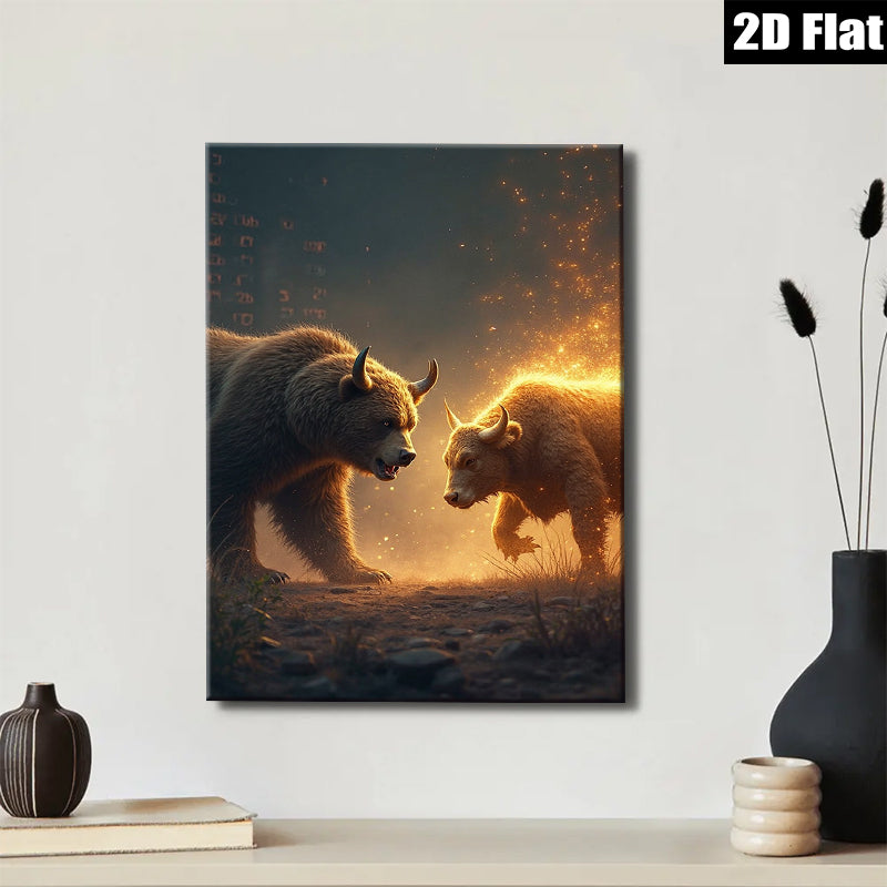 2D flat 1pc Fierce Bull Versus Bear Wildlife Canvas Wall Art For Living Room Bedroom Decor Farmhouse Style Rustic Modern Home Enhancements Trending Now