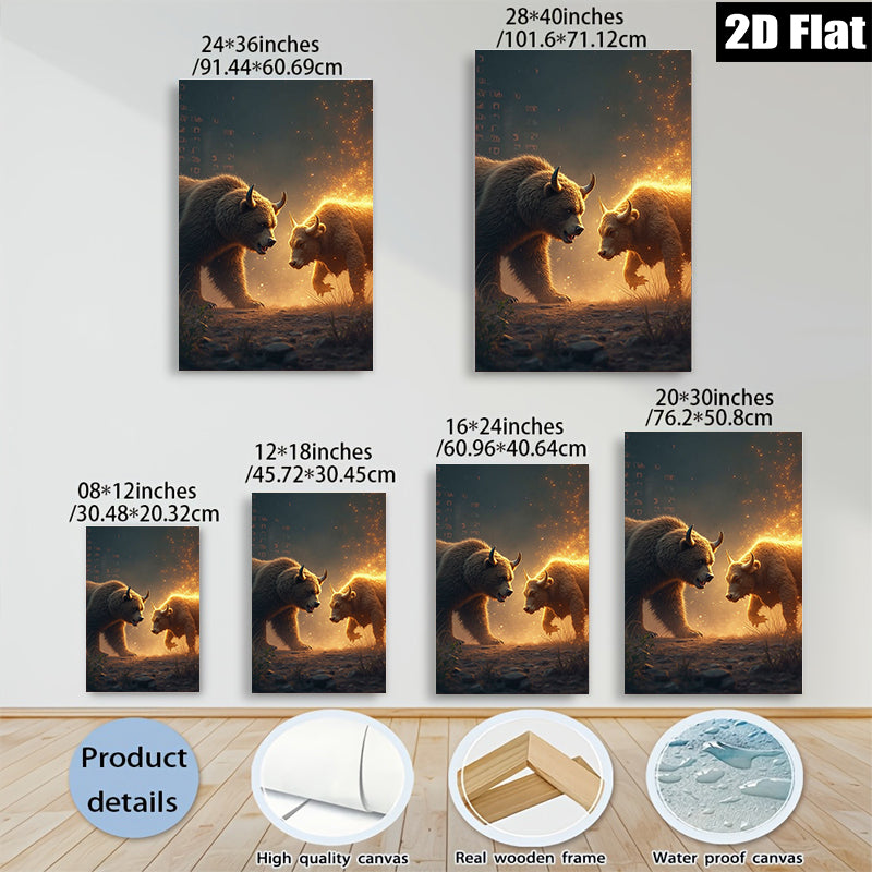 2D flat 1pc Fierce Bull Versus Bear Wildlife Canvas Wall Art For Living Room Bedroom Decor Farmhouse Style Rustic Modern Home Enhancements Trending Now