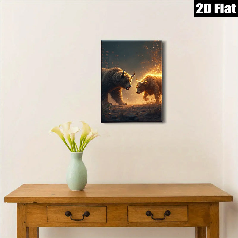 2D flat 1pc Fierce Bull Versus Bear Wildlife Canvas Wall Art For Living Room Bedroom Decor Farmhouse Style Rustic Modern Home Enhancements Trending Now