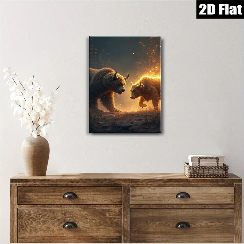 2D flat 1pc Fierce Bull Versus Bear Wildlife Canvas Wall Art For Living Room Bedroom Decor Farmhouse Style Rustic Modern Home Enhancements Trending Now