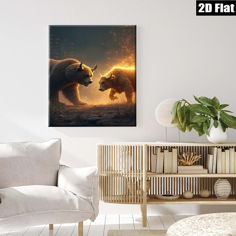 2D flat 1pc Fierce Bull Versus Bear Wildlife Canvas Wall Art For Living Room Bedroom Decor Farmhouse Style Rustic Modern Home Enhancements Trending Now