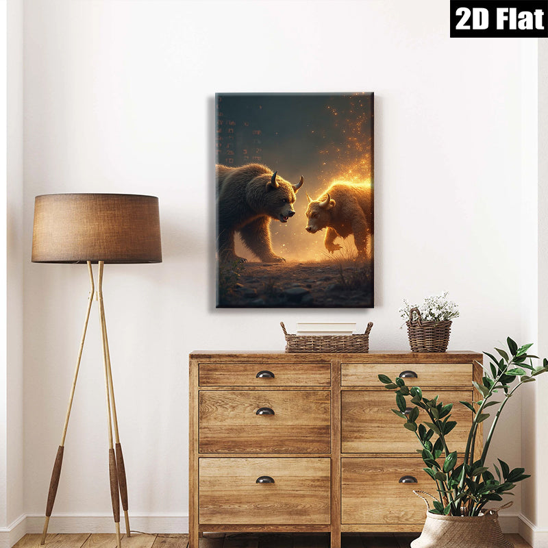 2D flat 1pc Fierce Bull Versus Bear Wildlife Canvas Wall Art For Living Room Bedroom Decor Farmhouse Style Rustic Modern Home Enhancements Trending Now