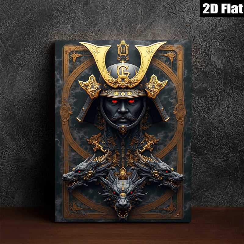 2D flat 1pc Fierce Dragon Samurai Warrior Portrait Wall Art Canvas Prints for Living Room Bedroom Office Decor Modern Farmhouse Aesthetic Gallery Wrapped Ready to Hang