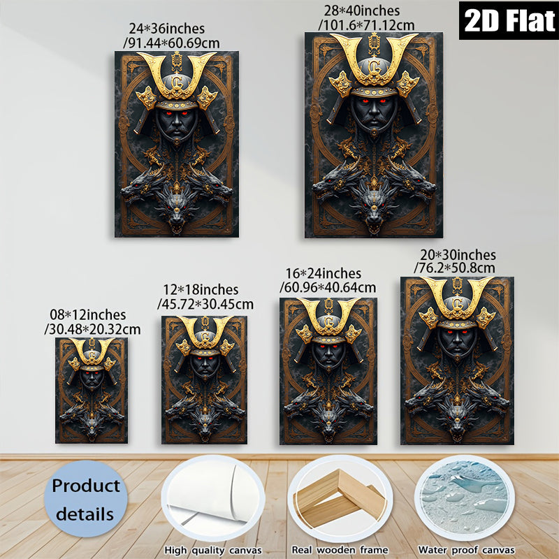 2D flat 1pc Fierce Dragon Samurai Warrior Portrait Wall Art Canvas Prints for Living Room Bedroom Office Decor Modern Farmhouse Aesthetic Gallery Wrapped Ready to Hang