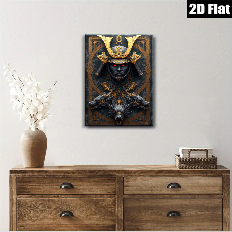 2D flat 1pc Fierce Dragon Samurai Warrior Portrait Wall Art Canvas Prints for Living Room Bedroom Office Decor Modern Farmhouse Aesthetic Gallery Wrapped Ready to Hang