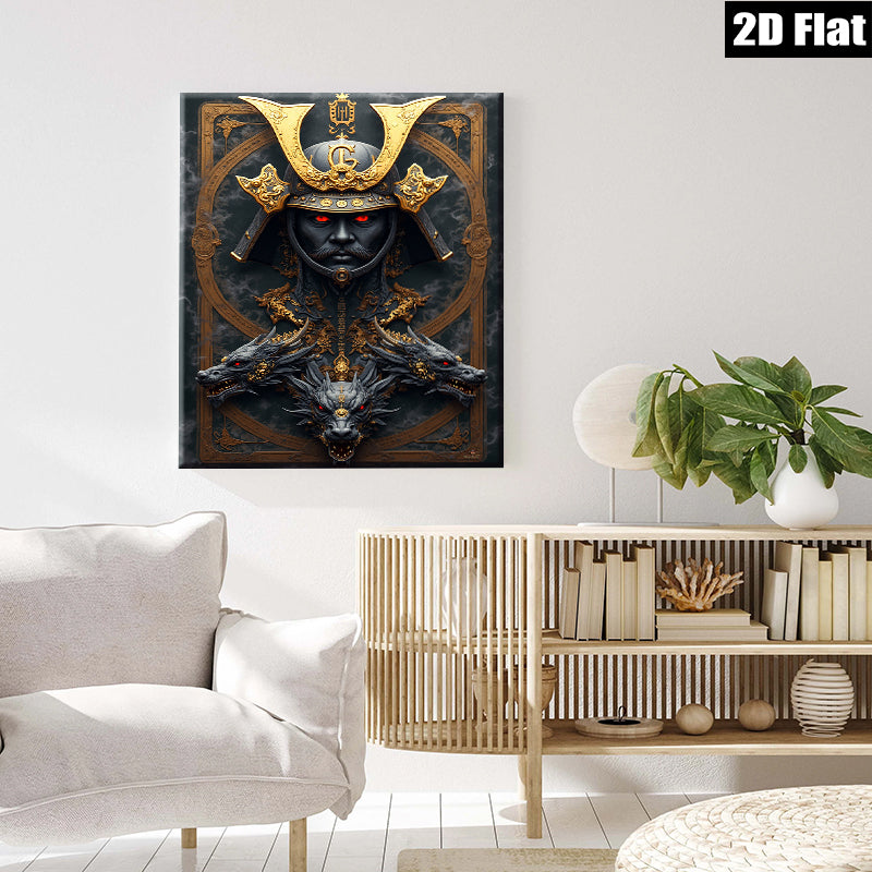 2D flat 1pc Fierce Dragon Samurai Warrior Portrait Wall Art Canvas Prints for Living Room Bedroom Office Decor Modern Farmhouse Aesthetic Gallery Wrapped Ready to Hang