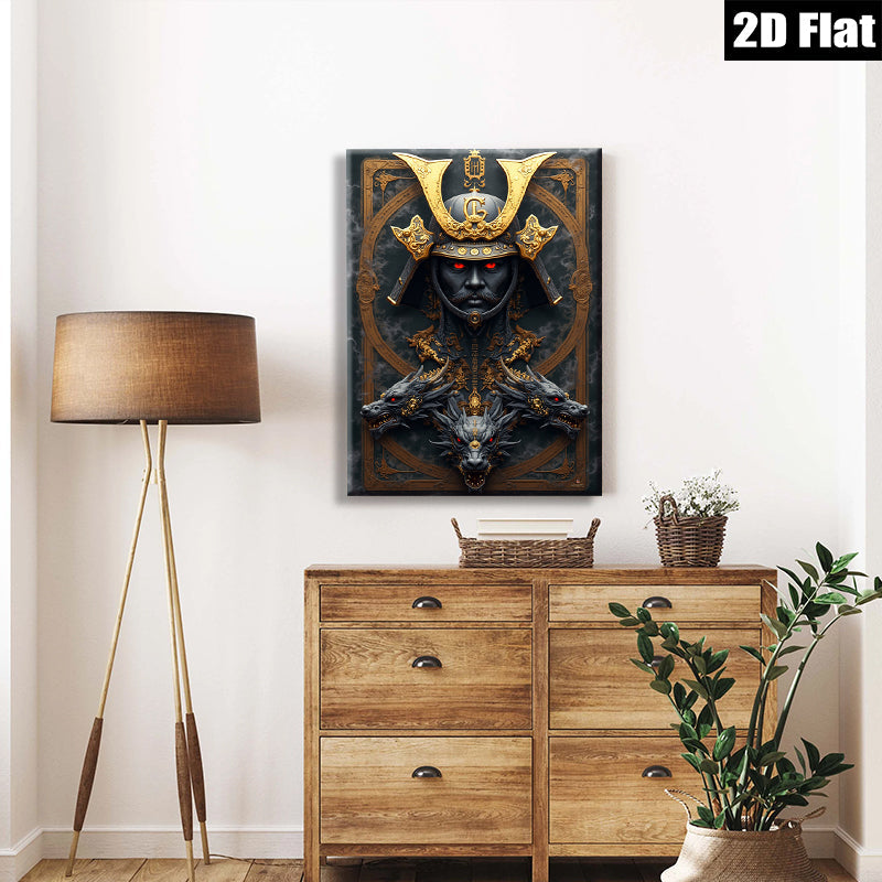 2D flat 1pc Fierce Dragon Samurai Warrior Portrait Wall Art Canvas Prints for Living Room Bedroom Office Decor Modern Farmhouse Aesthetic Gallery Wrapped Ready to Hang