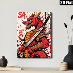 2D flat 1pc Fierce Dragon Warrior Samurai Art bold statement piece living room bedroom modern farmhouse gallery wrapped canvas prints