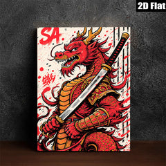 2D flat 1pc Fierce Dragon Warrior Samurai Art bold statement piece living room bedroom modern farmhouse gallery wrapped canvas prints