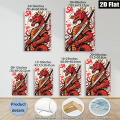 2D flat 1pc Fierce Dragon Warrior Samurai Art bold statement piece living room bedroom modern farmhouse gallery wrapped canvas prints