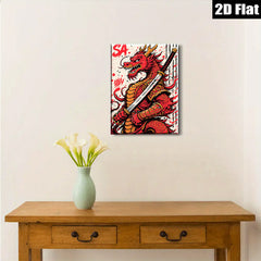 2D flat 1pc Fierce Dragon Warrior Samurai Art bold statement piece living room bedroom modern farmhouse gallery wrapped canvas prints
