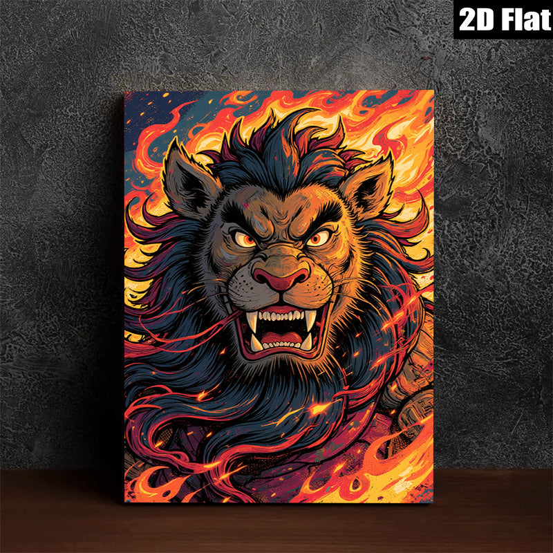 2D flat 1pc Fierce Lion Portrait Wall Art Canvas Prints Living Room Bedroom Decor Modern Farmhouse Style Home Decorations Gallery Wrapped Timeless Statement Piece
