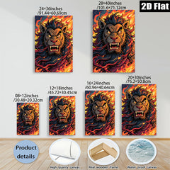 2D flat 1pc Fierce Lion Portrait Wall Art Canvas Prints Living Room Bedroom Decor Modern Farmhouse Style Home Decorations Gallery Wrapped Timeless Statement Piece