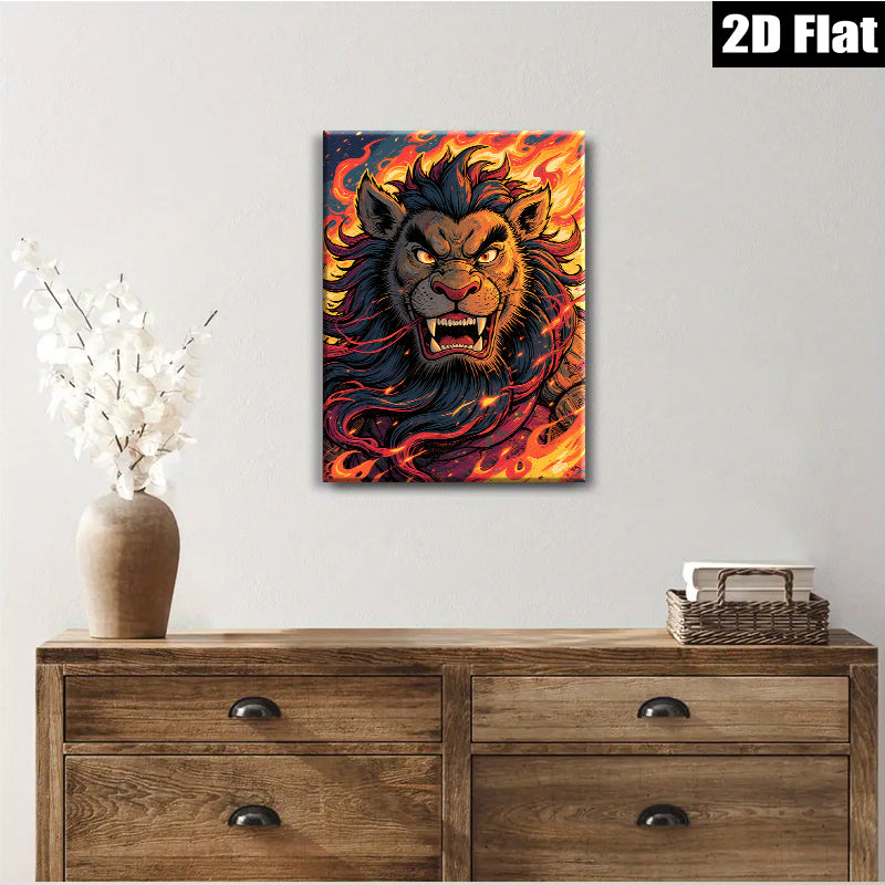 2D flat 1pc Fierce Lion Portrait Wall Art Canvas Prints Living Room Bedroom Decor Modern Farmhouse Style Home Decorations Gallery Wrapped Timeless Statement Piece