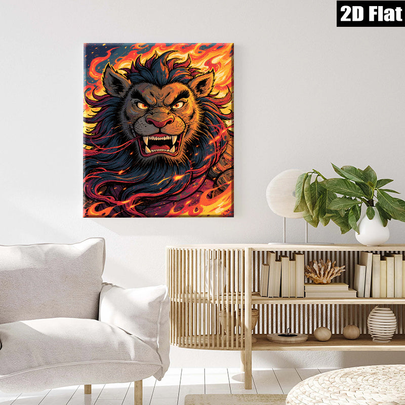 2D flat 1pc Fierce Lion Portrait Wall Art Canvas Prints Living Room Bedroom Decor Modern Farmhouse Style Home Decorations Gallery Wrapped Timeless Statement Piece