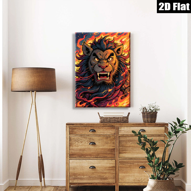 2D flat 1pc Fierce Lion Portrait Wall Art Canvas Prints Living Room Bedroom Decor Modern Farmhouse Style Home Decorations Gallery Wrapped Timeless Statement Piece
