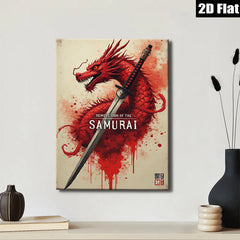 2D flat 1pc Fierce Samurai Dragon Sword Wall Art Canvas Prints for Living Room Bedroom Decor Modern Farmhouse Rustic Style Gallery Wrapped Home Decorations