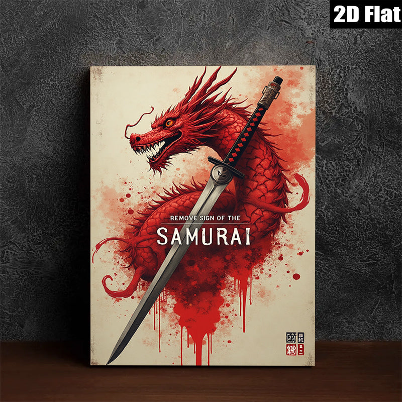 2D flat 1pc Fierce Samurai Dragon Sword Wall Art Canvas Prints for Living Room Bedroom Decor Modern Farmhouse Rustic Style Gallery Wrapped Home Decorations