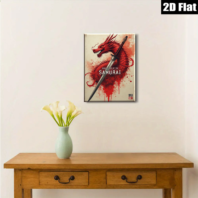 2D flat 1pc Fierce Samurai Dragon Sword Wall Art Canvas Prints for Living Room Bedroom Decor Modern Farmhouse Rustic Style Gallery Wrapped Home Decorations