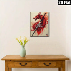 2D flat 1pc Fierce Samurai Dragon Sword Wall Art Canvas Prints for Living Room Bedroom Decor Modern Farmhouse Rustic Style Gallery Wrapped Home Decorations