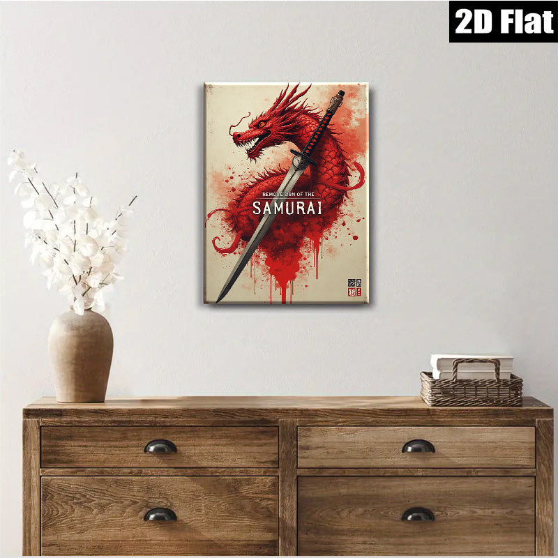 2D flat 1pc Fierce Samurai Dragon Sword Wall Art Canvas Prints for Living Room Bedroom Decor Modern Farmhouse Rustic Style Gallery Wrapped Home Decorations