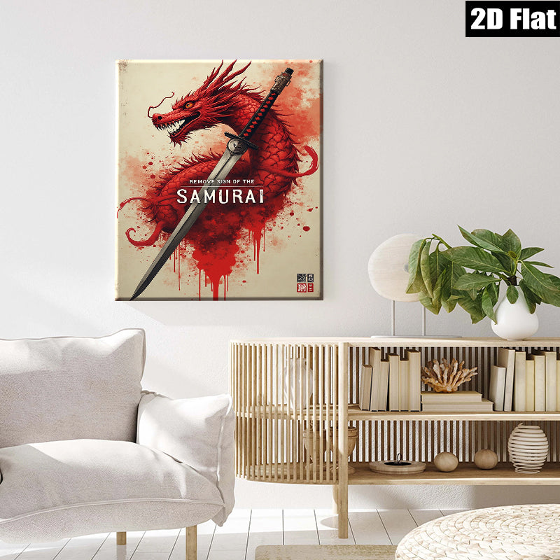 2D flat 1pc Fierce Samurai Dragon Sword Wall Art Canvas Prints for Living Room Bedroom Decor Modern Farmhouse Rustic Style Gallery Wrapped Home Decorations