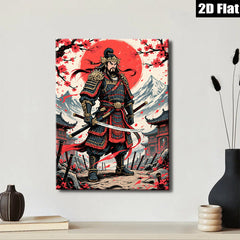 2D flat 1pc Fierce Samurai Warrior Portrait Canvas Wall Art Decor for Living Room Bedroom Office Modern Farmhouse Aesthetic Gallery Wrapped Timeless Statement Piece