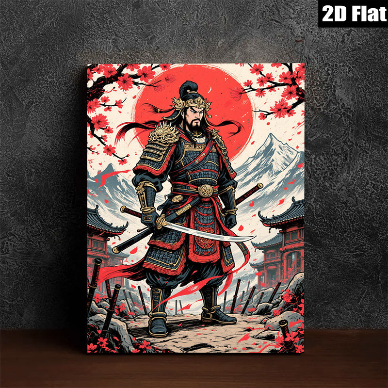 2D flat 1pc Fierce Samurai Warrior Portrait Canvas Wall Art Decor for Living Room Bedroom Office Modern Farmhouse Aesthetic Gallery Wrapped Timeless Statement Piece