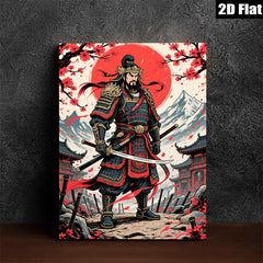2D flat 1pc Fierce Samurai Warrior Portrait Canvas Wall Art Decor for Living Room Bedroom Office Modern Farmhouse Aesthetic Gallery Wrapped Timeless Statement Piece