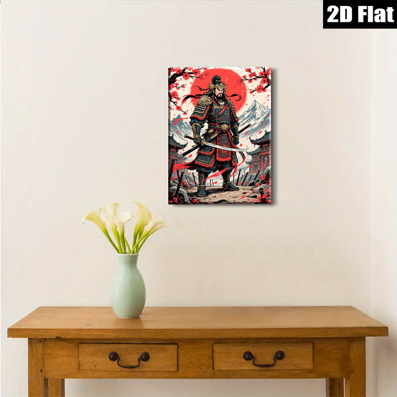 2D flat 1pc Fierce Samurai Warrior Portrait Canvas Wall Art Decor for Living Room Bedroom Office Modern Farmhouse Aesthetic Gallery Wrapped Timeless Statement Piece