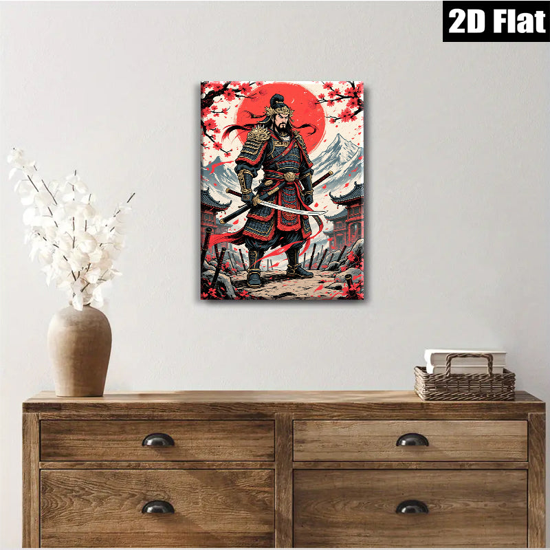 2D flat 1pc Fierce Samurai Warrior Portrait Canvas Wall Art Decor for Living Room Bedroom Office Modern Farmhouse Aesthetic Gallery Wrapped Timeless Statement Piece