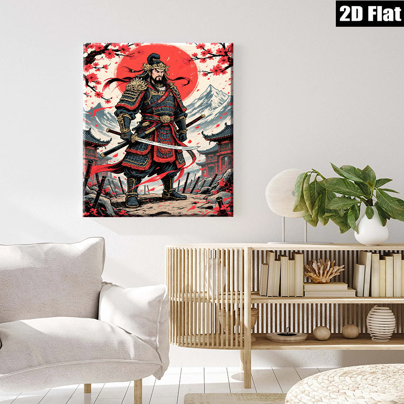 2D flat 1pc Fierce Samurai Warrior Portrait Canvas Wall Art Decor for Living Room Bedroom Office Modern Farmhouse Aesthetic Gallery Wrapped Timeless Statement Piece
