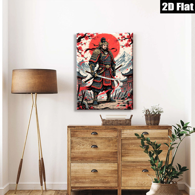 2D flat 1pc Fierce Samurai Warrior Portrait Canvas Wall Art Decor for Living Room Bedroom Office Modern Farmhouse Aesthetic Gallery Wrapped Timeless Statement Piece