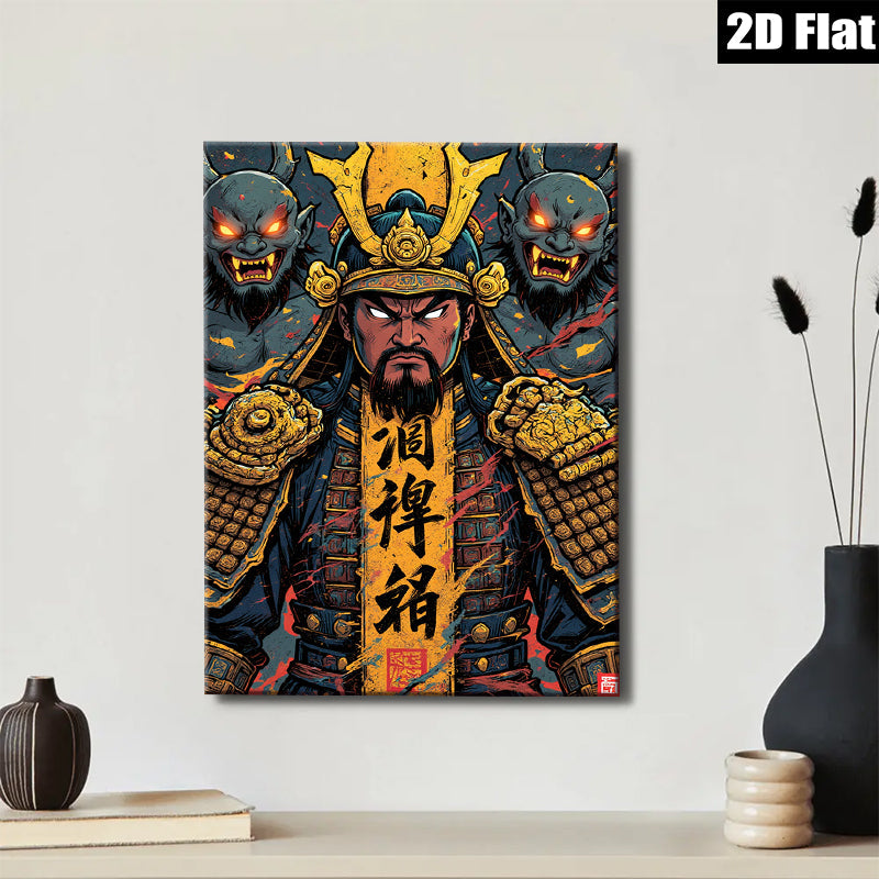 2D flat 1pc Fierce Samurai Warrior Portrait Canvas Wall Art Decor for Living Room Bedroom Office Modern Farmhouse Gallery Wrapped Timeless Aesthetic