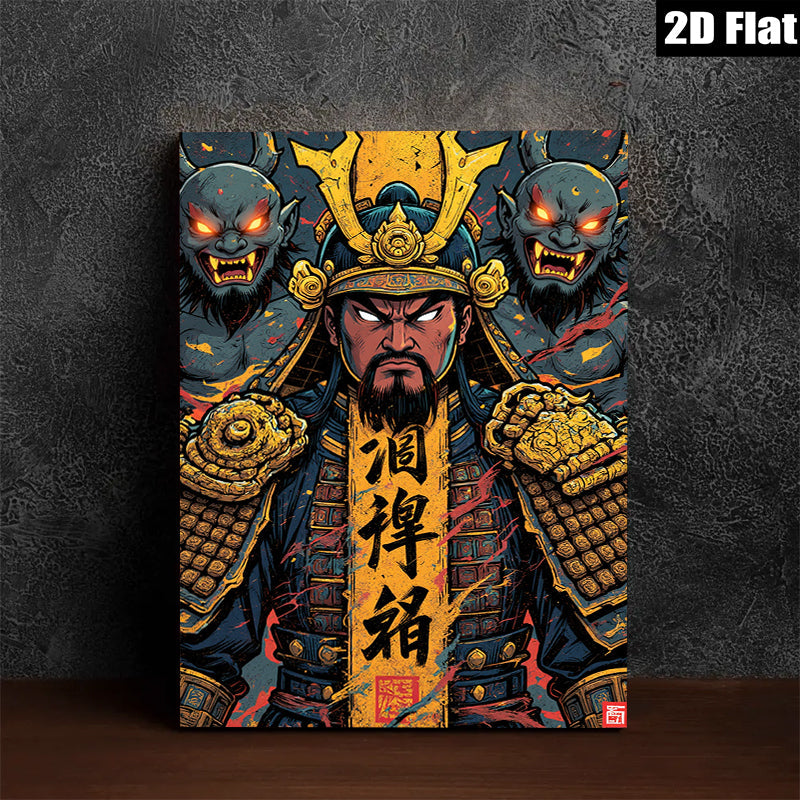 2D flat 1pc Fierce Samurai Warrior Portrait Canvas Wall Art Decor for Living Room Bedroom Office Modern Farmhouse Gallery Wrapped Timeless Aesthetic