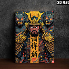 2D flat 1pc Fierce Samurai Warrior Portrait Canvas Wall Art Decor for Living Room Bedroom Office Modern Farmhouse Gallery Wrapped Timeless Aesthetic