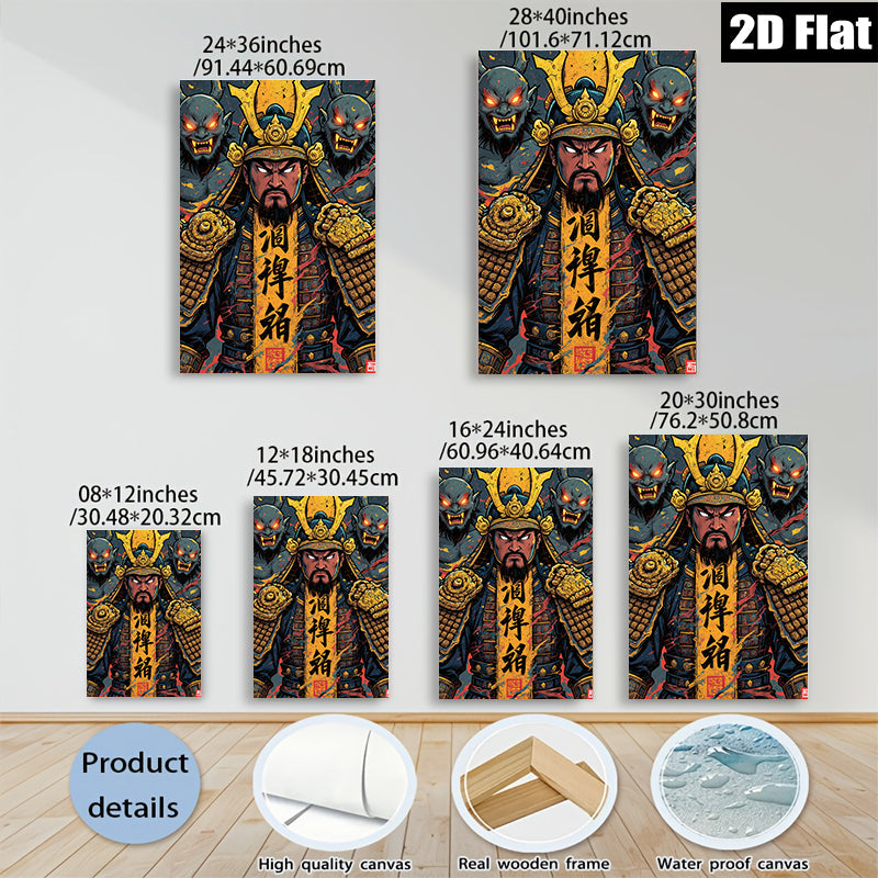 2D flat 1pc Fierce Samurai Warrior Portrait Canvas Wall Art Decor for Living Room Bedroom Office Modern Farmhouse Gallery Wrapped Timeless Aesthetic