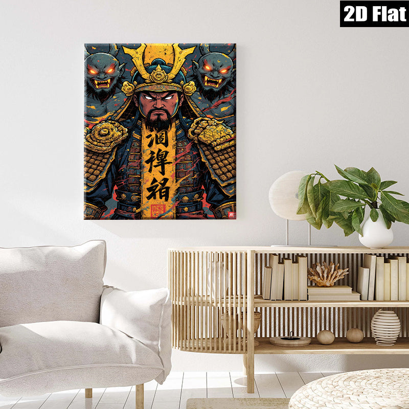 2D flat 1pc Fierce Samurai Warrior Portrait Canvas Wall Art Decor for Living Room Bedroom Office Modern Farmhouse Gallery Wrapped Timeless Aesthetic