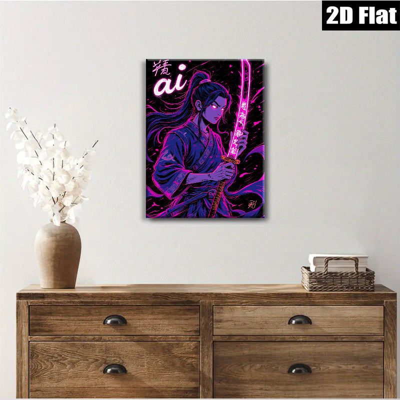2D flat 1pc Fierce Samurai Warrior Portrait Wall Art Decor for Bedroom Living Room Modern Canvas Prints Aesthetic Room Decor Gifts Home Office Decoration