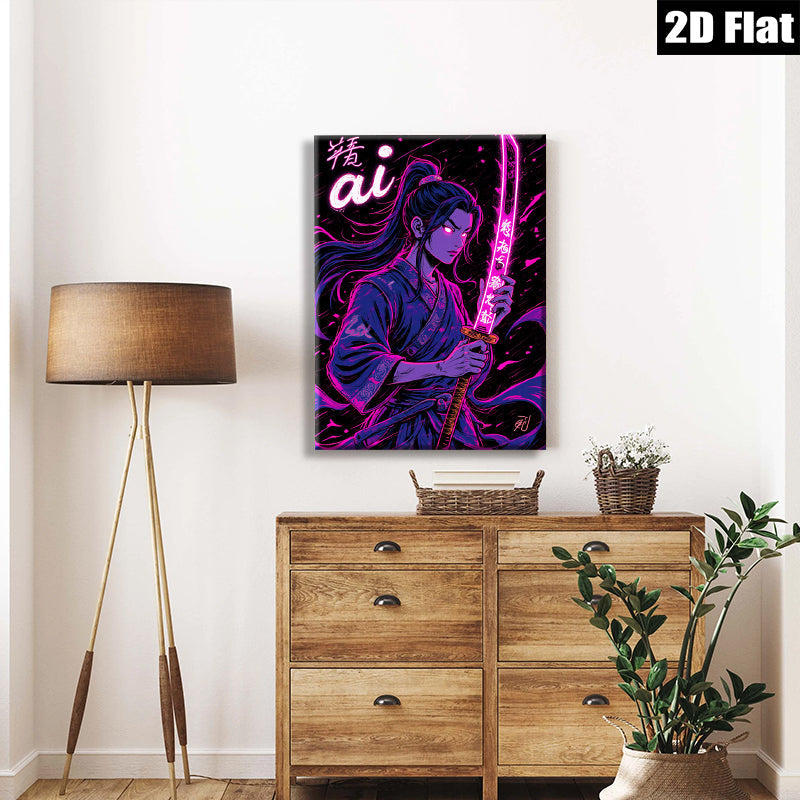 2D flat 1pc Fierce Samurai Warrior Portrait Wall Art Decor for Bedroom Living Room Modern Canvas Prints Aesthetic Room Decor Gifts Home Office Decoration