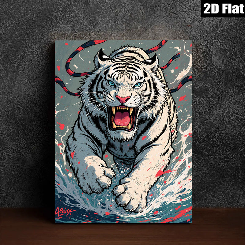 2D flat 1pc Fierce Tiger Portrait Wall Art Canvas Prints Living Room Decor Bedroom Artwork Modern Wildlife Animal Graphic Design Trending Now Home Office Gallery Wrapped Ready Hang