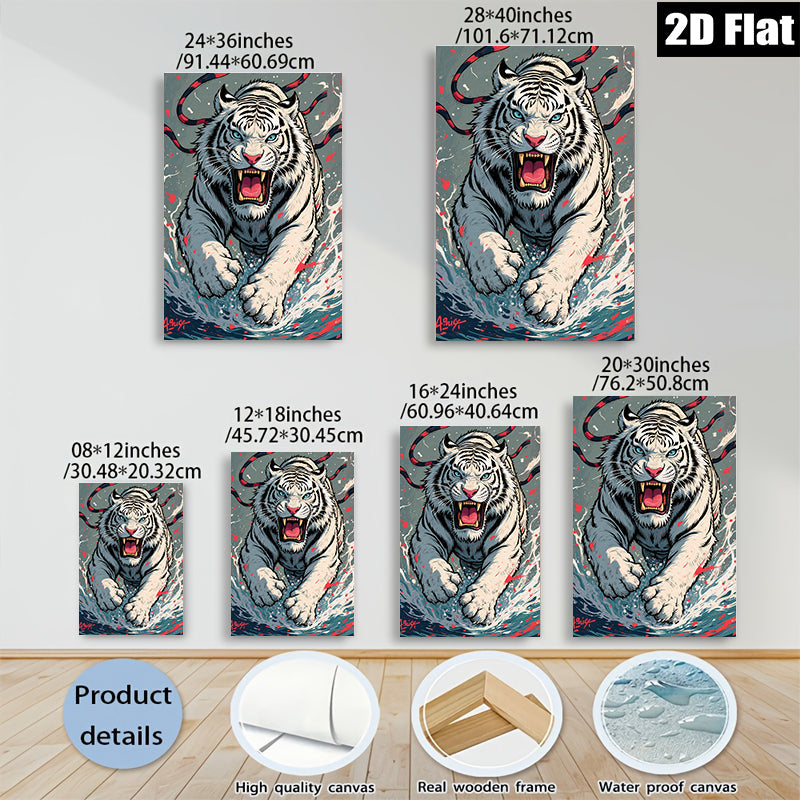 2D flat 1pc Fierce Tiger Portrait Wall Art Canvas Prints Living Room Decor Bedroom Artwork Modern Wildlife Animal Graphic Design Trending Now Home Office Gallery Wrapped Ready Hang