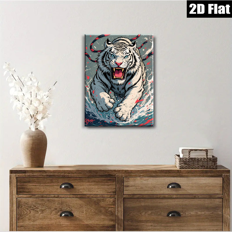 2D flat 1pc Fierce Tiger Portrait Wall Art Canvas Prints Living Room Decor Bedroom Artwork Modern Wildlife Animal Graphic Design Trending Now Home Office Gallery Wrapped Ready Hang
