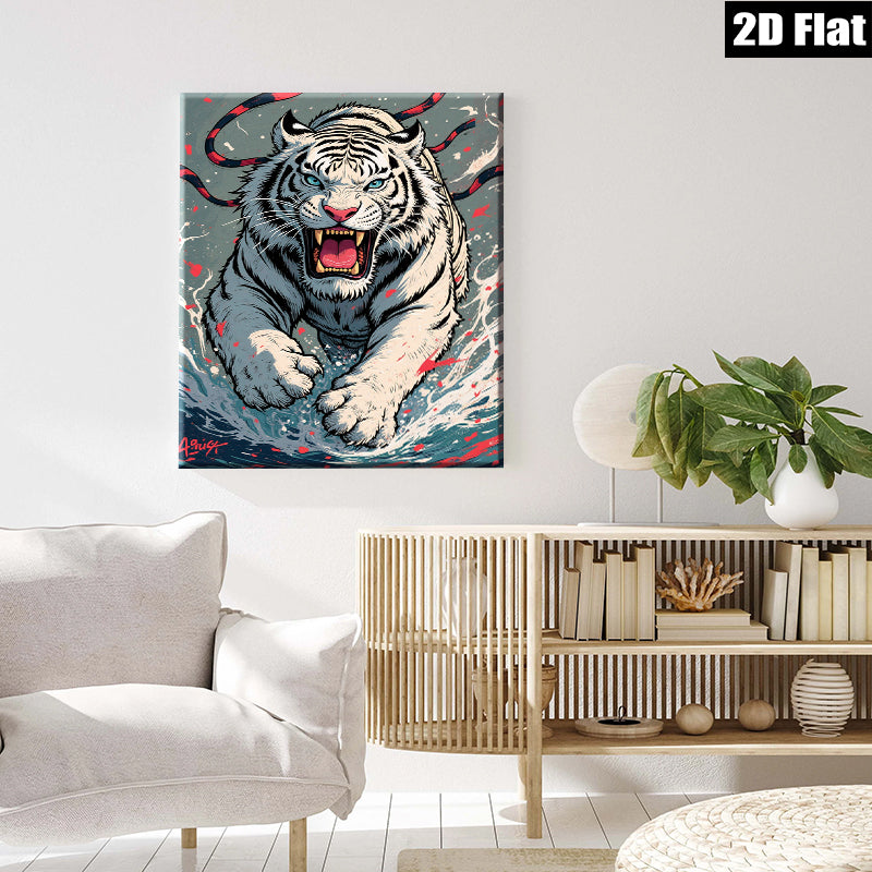 2D flat 1pc Fierce Tiger Portrait Wall Art Canvas Prints Living Room Decor Bedroom Artwork Modern Wildlife Animal Graphic Design Trending Now Home Office Gallery Wrapped Ready Hang