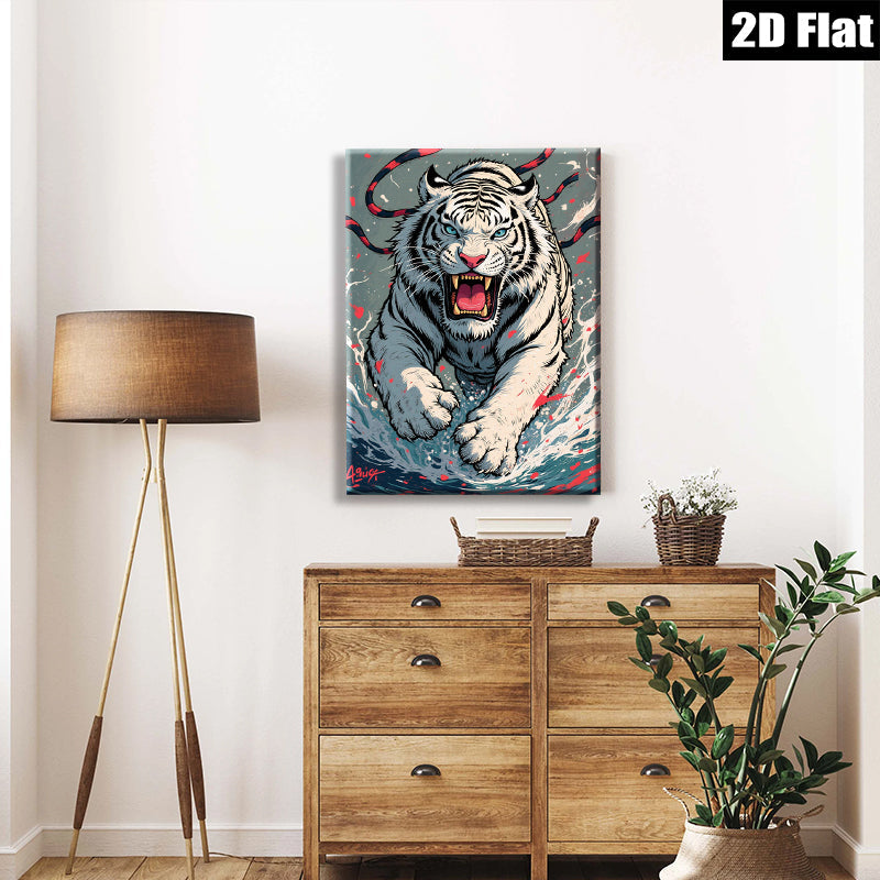 2D flat 1pc Fierce Tiger Portrait Wall Art Canvas Prints Living Room Decor Bedroom Artwork Modern Wildlife Animal Graphic Design Trending Now Home Office Gallery Wrapped Ready Hang